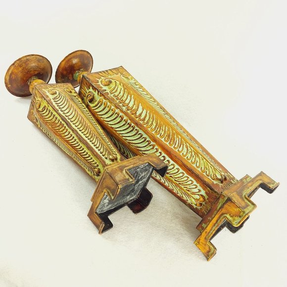 Pillar candle holder PAIR Metal with Patina Finish 2 heights - Picture 6 of 10